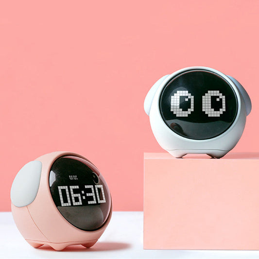 Cute Pixel Expression Alarm Clock with Night Light & Temperature