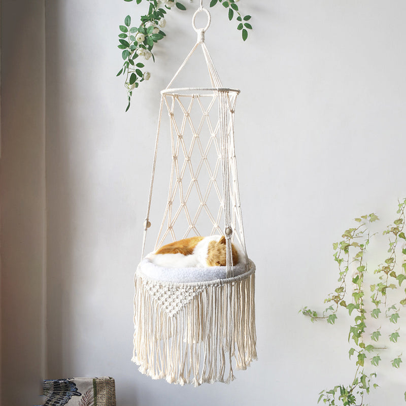 Boho Macrame Hanging Cat Bed Hammock for Indoor Cats
