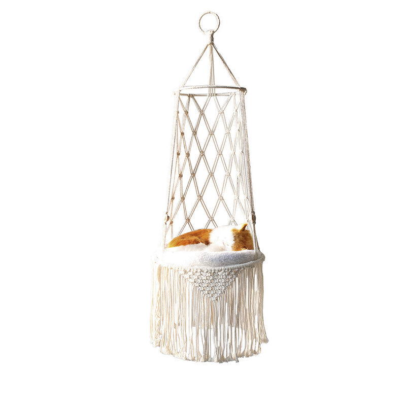 Boho Macrame Hanging Cat Bed Hammock for Indoor Cats
