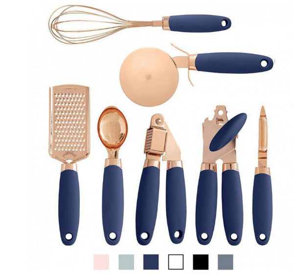 7-Piece Rose Gold Stainless Steel Kitchen Utensil Set with Holder