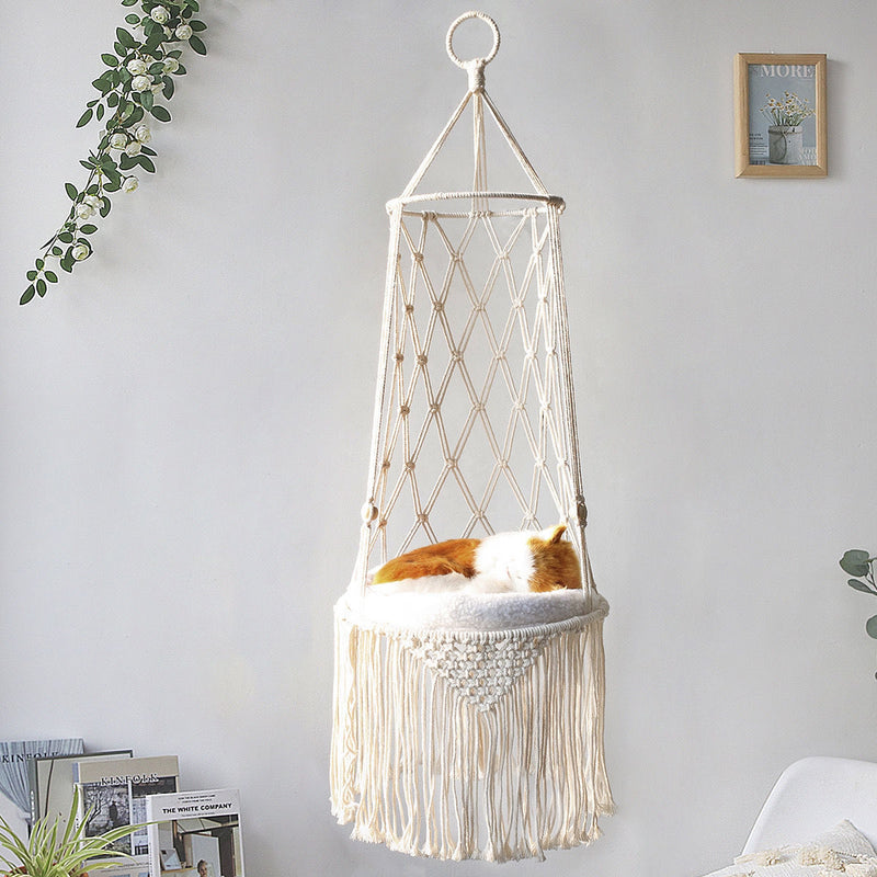 Boho Macrame Hanging Cat Bed Hammock for Indoor Cats